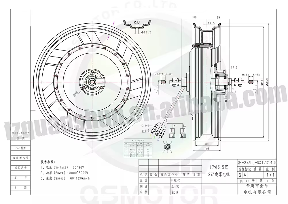 17 Inch Motorcycle Rim Hub Motor 72V - QSMOTOR QS273 17 inç 3000W V3